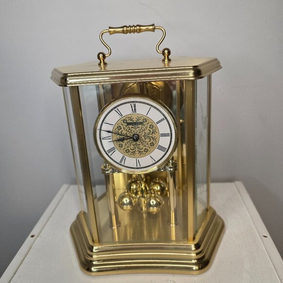 Howard Miller Gold Clock Germany Etched Flowers 10